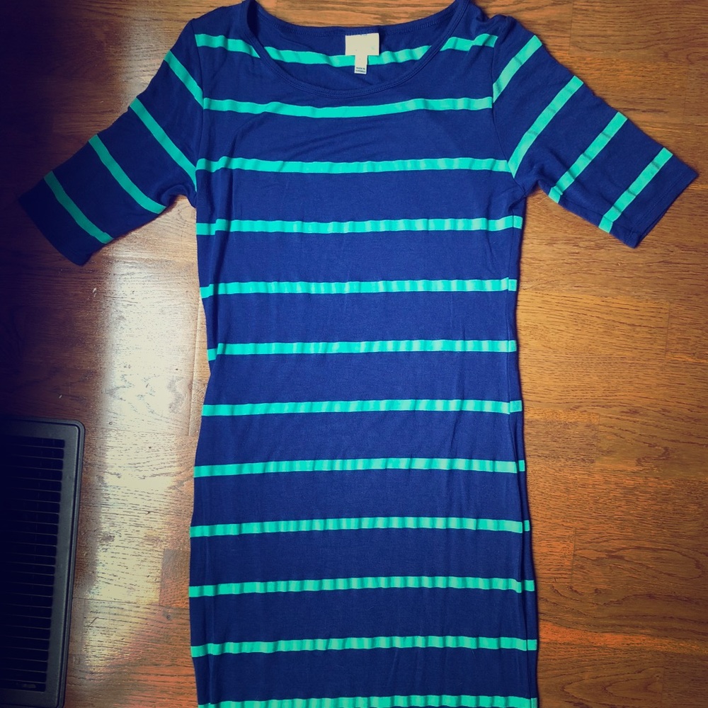 LulaRoe XS Julia dress....purple with mint stripe.